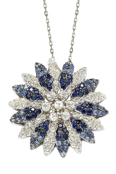 Suzy Levian Two-tone Blue Sapphire, Created White Sapphire & Brown Diamond Burst Pendant Necklace