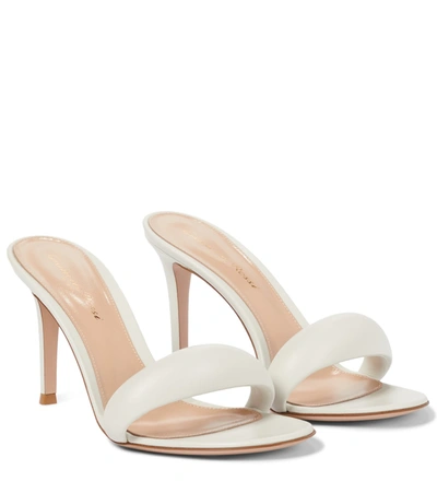 Gianvito Rossi Metallic Leather Bijoux Mules 85 In White