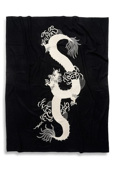Natori Mayon Dragon Embroidery Throw In Black/ivory