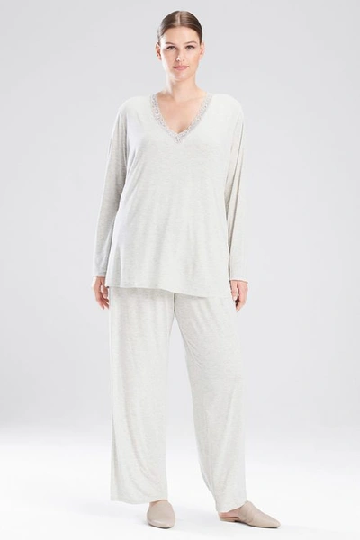Natori Feathers Essentials Soft Pajamas Set In Light Heather Grey