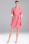 Natori Enchant Short Sleeves Wrap Robe With Lace In Sunrise Pink