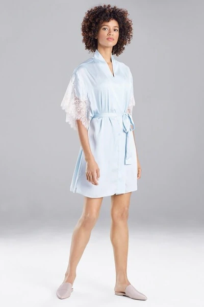 Natori L'amour Short Sleeves Wrap Bridal Robe In Frosted Blue