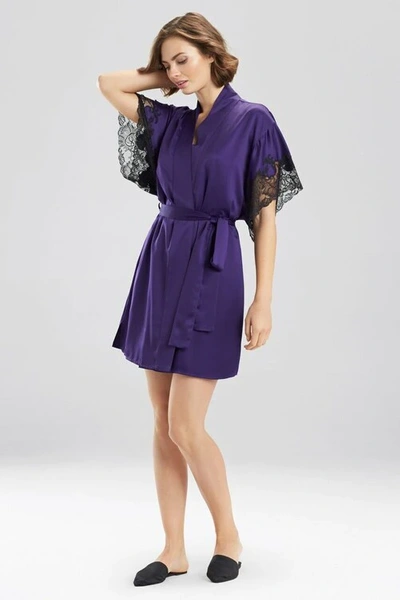 Natori Plume Short Sleeves Wrap Robe In Purple/black