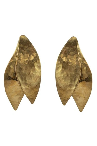 Josie Natori Natori Hammeredss Gold Leaf Pendant Clip Earrings