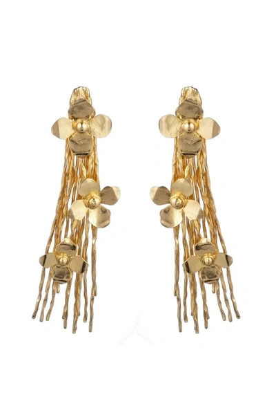 Josie Natori Natori Gold Platedss Floral Fringe Clip Earrings
