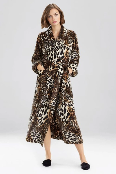 Natori Plush Velour Leopard Wrap Robe With Pockets + Tie In Chestnut
