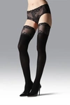 NATORI FEATHERS OPAQUE THIGH HIGHS,NAT-805-BLACK-S/M