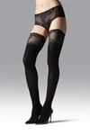 Natori Feathers Opaque Stay-up Thigh Highs In Black