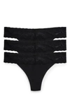 Natori Three-pack Bliss Perfection Thongs In Black