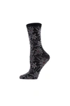 NATORI ABSTRACT FLORAL CREW SOCKS,NCF04559-BLACK-O/S