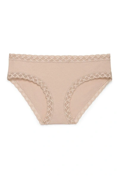Natori Bliss Girl Comfortable Brief Panty Underwear With Lace Trim In Cafe