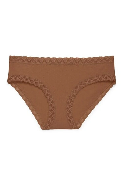 Natori Bliss Girl Comfortable Brief Panty Underwear With Lace Trim In Cinnamon