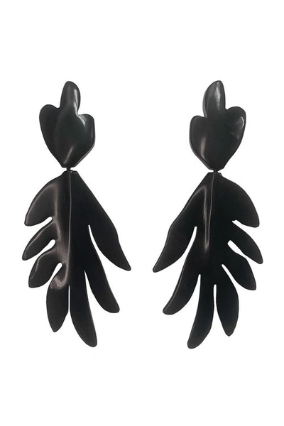 Josie Natori Natori Buffalo Abstract Leaf Clip Earrings In Black