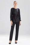 Josie Natori Tie-waist Silk-blend Top In Black