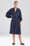 Natori Animal Print Satin Wrap Robe In Midnight Navy