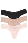 Natori Intimates Bliss Perfection O/s Thong 3 Pack In Feather Grey/pink Icing/cafe