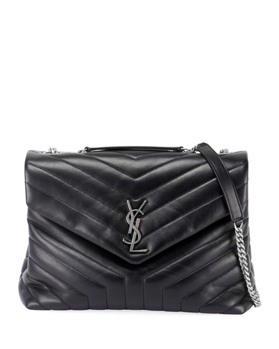 Saint Laurent Loulou Medium Ysl Matelasse Calfskin Flap-top Shoulder Bag In Black