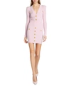 Balmain Button-detail Ribbed Knit Mini Dress In Pale Pink