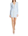 Balmain Short Light Blue Knit Dress With Gold-tone Buttons In Transparent