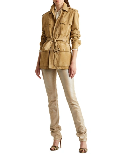 Polo Ralph Lauren Tasha Belted Lamb-suede Jacket In Polo Tan