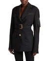 VERSACE MIXED-MEDIA BELTED TRENCH BLAZER,PROD242010136