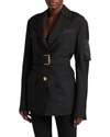 Versace Mixed-media Belted Trench Blazer In Black