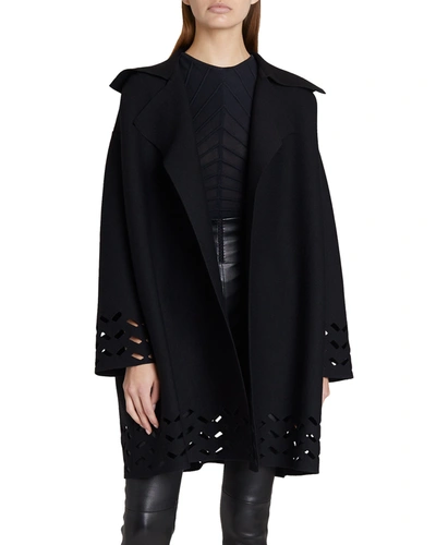 Alaïa Laser-cut Tailored Wool Coat In Noir