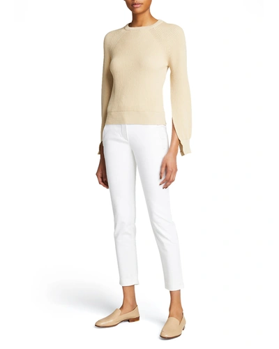 Max Mara Women's Pepato Cape-sleeve Ribbed Cotton Sweater In Albino