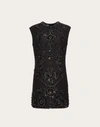 Valentino Floral-applique Embellished Mini Dress In Black