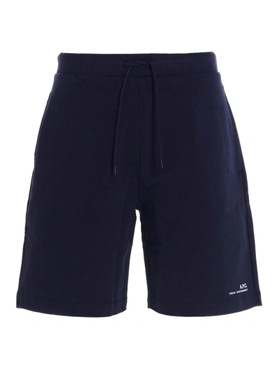 Apc Coed Printed Cotton-jersey Drawstring Shorts In Blue