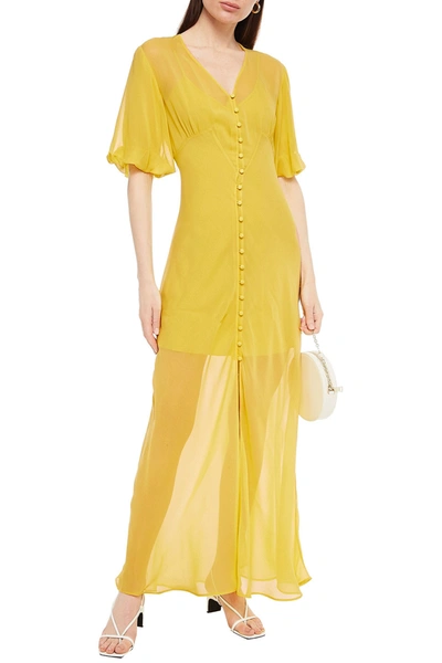 Olivia Von Halle Delphine Gathered Silk-georgette Maxi Dress In Yellow