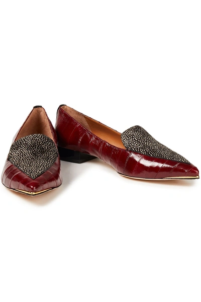 Tory Burch Printed Calf Hair-trimmed Eel Loafers In Brown