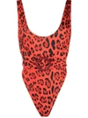 Philipp Plein Leopard-print Swimsuit In Red