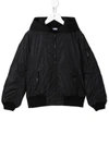 Dolce & Gabbana Hooded Bomber Jacket In Leather And Nylon With Logo Patch In Black
