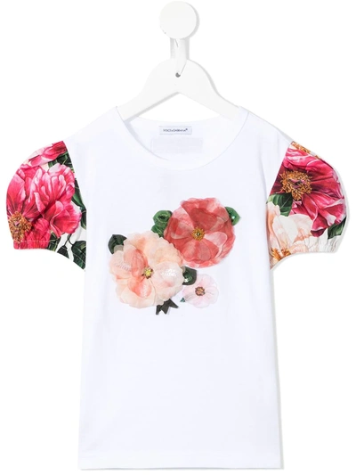 Dolce & Gabbana Kids' Floral Appliqué Cotton T-shirt In White