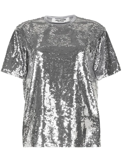 Junya Watanabe Round-neck Sequinned T-shirt In Silver