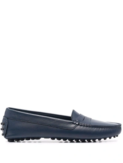 Scarosso Ashley Almond-toe Loafers In Blue Calf