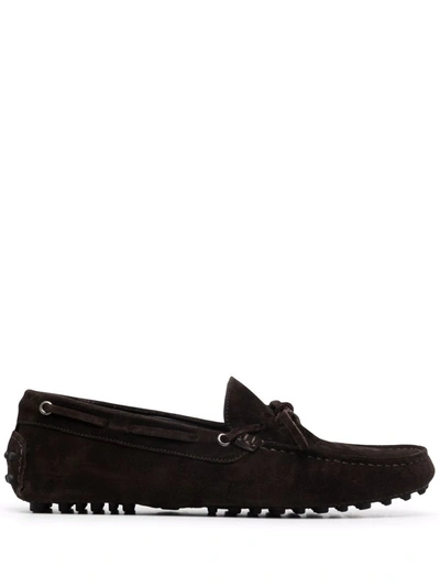 Scarosso James Bow-embellished Loafers In Dark Brown Suede