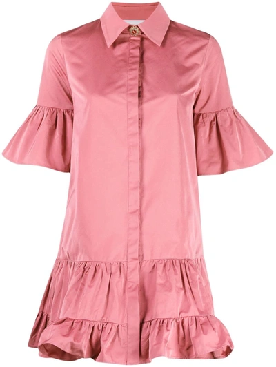 La Doublej Choux Ruffled Taffeta Mini Shirt Dress In Pink