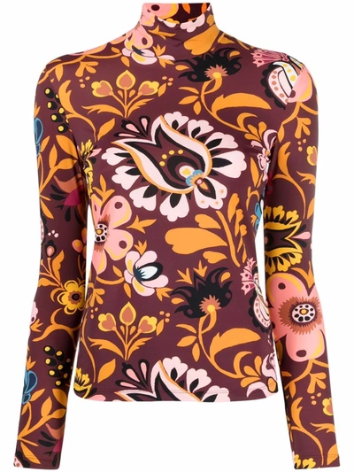 La Doublej Floral-print Rollneck Jumper In Purple