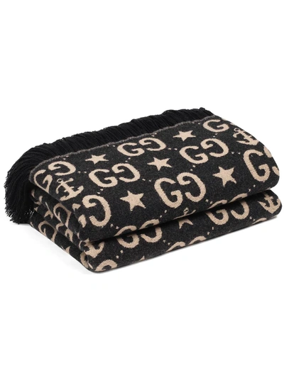 Gucci Gg-motif Throw Blanket In Black