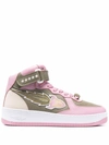 Enterprise Japan Rocket High Sneakers In Pink And Khaki Leather In Green