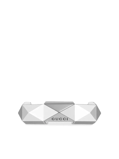 Gucci 18kt White Gold Link To Love Studded Ring