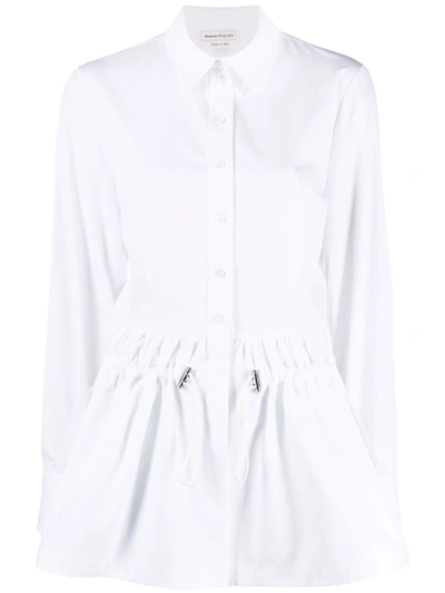 Alexander Mcqueen Gathered Cotton-piqué Peplum Shirt In Optical White (white)