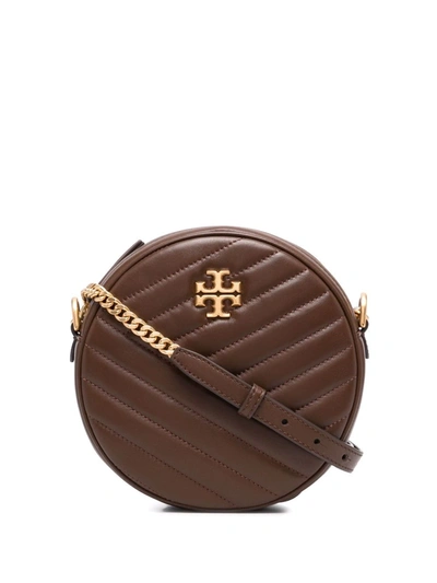 Tory Burch Kira Chevron Quilted Leather Circle Crossbody Bag In Fudge Rolled Brass