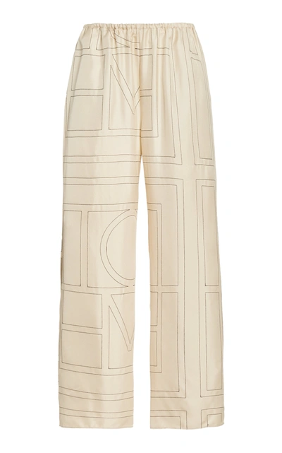 Totême Monogram Silk Straight-leg Ankle Pajama Pants In Brown
