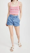 Edwin Isla Pleated Nonstretch Organic Cotton Denim Shorts In Crush