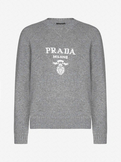 Prada Logo Wool And Cashmere Jumper In Grigio
