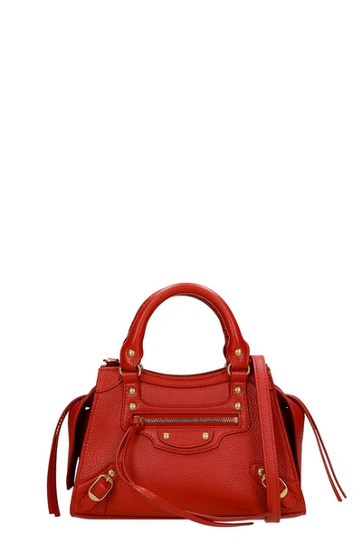 Balenciaga Neo Classic Hand Bag In Red Leather In Red/gold