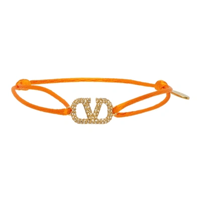 Valentino Garavani 水晶v Logo细手链 In Orange,gold